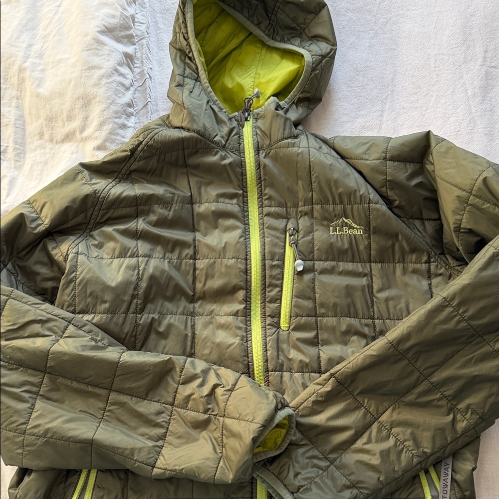 L.L. Bean Olive Hooded Quilted Jacket